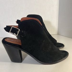 Frye Courtney black, suede Sling Block Heel Sandal Size 8.5
